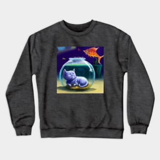 Blue Cat Dreams of Trading Places with a Goldfish Crewneck Sweatshirt